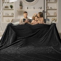 Vessia Flannel Fleece Oversized King Size Blanket(120X120Inch)  300Gsm Cozy Black Stripe Bed Blanket For Couch  Sofa And Bed  Warm And Soft Chocolate Microfiber Ribbed Blanket For All Season