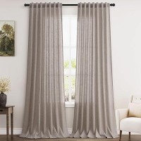 Nanspring Brownish Grey Back Tab Linen Curtains For Living Room 2 Panels Set Semi Sheer Curtains For Dining Room 52X96