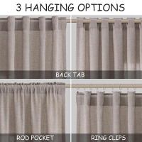 Nanspring Brownish Grey Back Tab Linen Curtains For Living Room 2 Panels Set Semi Sheer Curtains For Dining Room 52X96