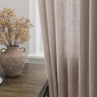 Nanspring Brownish Grey Back Tab Linen Curtains For Living Room 2 Panels Set Semi Sheer Curtains For Dining Room 52X96