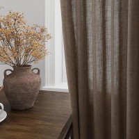 Nanspring Light Brown Back Tab Linen Curtains For Living Room 2 Panels Set Semi Sheer Curtains For Dining Room 52X84