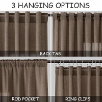 Nanspring Light Brown Back Tab Linen Curtains For Living Room 2 Panels Set Semi Sheer Curtains For Dining Room 52X84