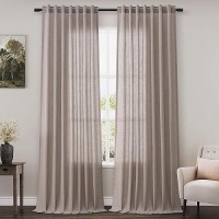 Nanspring Dark Apricot Back Tab Linen Curtains For Living Room 2 Panels Set Semi Sheer Curtains For Dining Room 52X96