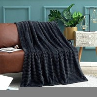 Vessia Flannel Fleece Twin Blanket  Lightweight Striped Black Bed Blanket  Warm And Soft Bed Blanket  Cozy Microfiber Ribbed Sofa Blanket For All Season