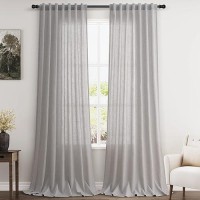 Nanspring Silver Birch Back Tab Linen Curtains For Living Room 2 Panels Set Semi Sheer Curtains For Dining Room 52X108