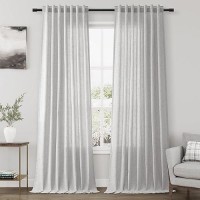 Nanspring Silver Back Tab Linen Curtains For Living Room 2 Panels Set Semi Sheer Curtains For Dining Room 52X96