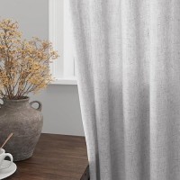 Nanspring Silver Back Tab Linen Curtains For Living Room 2 Panels Set Semi Sheer Curtains For Dining Room 52X96