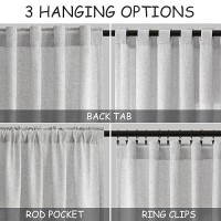 Nanspring Silver Back Tab Linen Curtains For Living Room 2 Panels Set Semi Sheer Curtains For Dining Room 52X96