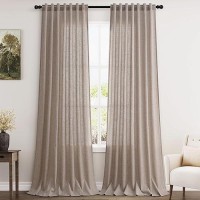 Nanspring Taupe Back Tab Linen Curtains For Living Room 2 Panels Set Semi Sheer Curtains For Dining Room 52X102