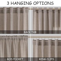 Nanspring Taupe Back Tab Linen Curtains For Living Room 2 Panels Set Semi Sheer Curtains For Dining Room 52X102