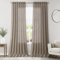 Nanspring Mocha Back Tab Linen Curtains For Living Room 2 Panels Set Semi Sheer Curtains For Dining Room 52X96