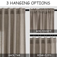 Nanspring Mocha Back Tab Linen Curtains For Living Room 2 Panels Set Semi Sheer Curtains For Dining Room 52X96