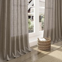 Nanspring Mocha Back Tab Linen Curtains For Living Room 2 Panels Set Semi Sheer Curtains For Dining Room 52X96