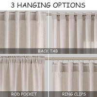 Nanspring Khaki Back Tab Linen Curtains For Living Room 2 Panels Set Semi Sheer Curtains For Dining Room 52X84