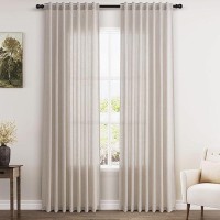 Nanspring Apricot Back Tab Linen Curtains For Living Room 2 Panels Set Semi Sheer Curtains For Dining Room 52X84