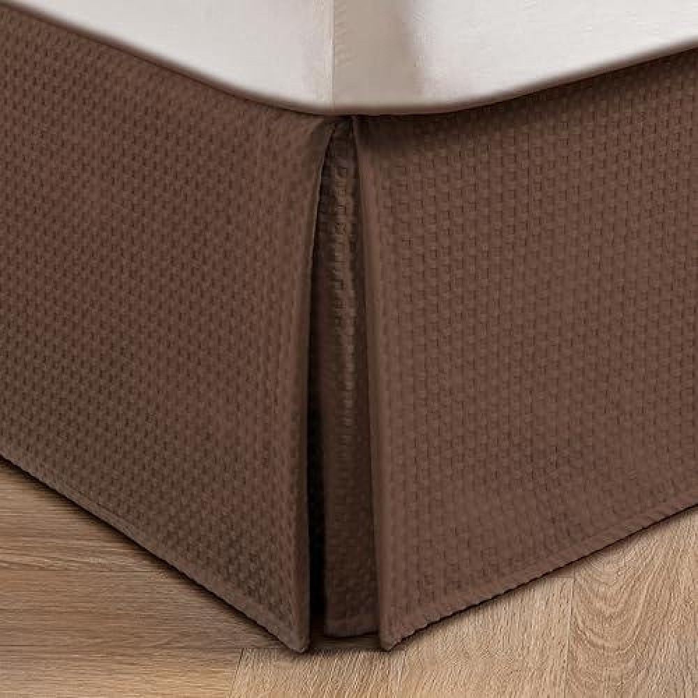 Miye Pleated Waffle Weave Bed Skirt Tailored Dust Ruffle 12 Inch Drop Easy Fit Machine Washable Brown Twin 12 Drop