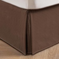 Miye Pleated Waffle Weave Bed Skirt Tailored Dust Ruffle 12 Inch Drop Easy Fit Machine Washable Brown Twin 12 Drop