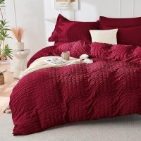 Hymokege Burgundy Queen Comforter Set Seersucker 7 Pieces  All Season Luxury Bed In A Bag For Bedroom  Bedding Set With Comforters  Sheets  Pillowcases & Shams