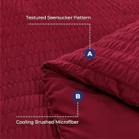 Hymokege Burgundy Queen Comforter Set Seersucker 7 Pieces  All Season Luxury Bed In A Bag For Bedroom  Bedding Set With Comforters  Sheets  Pillowcases & Shams