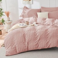 Hymokege Rose Gold King Size Comforter Set Seersucker 7 Pieces  All Season Luxury Bed In A Bag For Bedroom  Bedding Set With Comforters  Sheets  Pillowcases & Shams