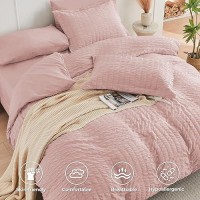 Hymokege Rose Gold King Size Comforter Set Seersucker 7 Pieces  All Season Luxury Bed In A Bag For Bedroom  Bedding Set With Comforters  Sheets  Pillowcases & Shams