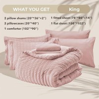 Hymokege Rose Gold King Size Comforter Set Seersucker 7 Pieces  All Season Luxury Bed In A Bag For Bedroom  Bedding Set With Comforters  Sheets  Pillowcases & Shams