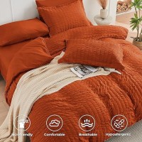 Hymokege Burnt Orange California King Comforter Set Seersucker 7 Pieces  All Season Luxury Bed In A Bag For Bedroom  Bedding Set With Comforters  Sheets  Pillowcases & Shams