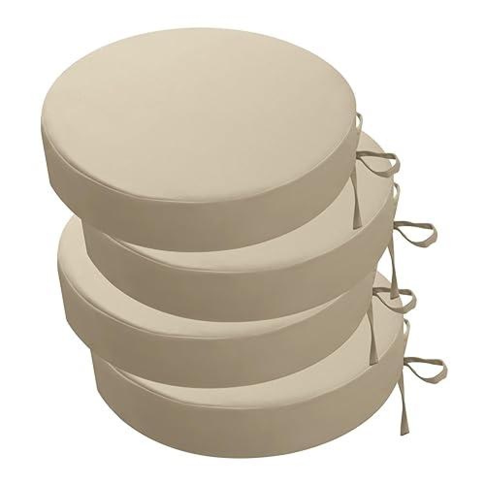 Idee-Home Outdoor Bistro Chair Cushions  3 Thick Round Seat Cushions Set Of 4 With Ties  15 X15 X 3  Waterproof Round Patio Chair Cushions For Outdoor Furniture  Chair Pads For Garden Beige