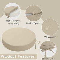 Idee-Home Outdoor Bistro Chair Cushions  3 Thick Round Seat Cushions Set Of 4 With Ties  15 X15 X 3  Waterproof Round Patio Chair Cushions For Outdoor Furniture  Chair Pads For Garden Beige