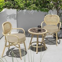 Idee-Home Outdoor Bistro Chair Cushions  3 Thick Round Seat Cushions Set Of 4 With Ties  15 X15 X 3  Waterproof Round Patio Chair Cushions For Outdoor Furniture  Chair Pads For Garden Beige