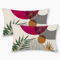 Yxuiyal Boho Pillow Covers 12X20 Set Of 2 Hot Pink Green Gold Throw Pillow Covers Outdoor Mid Century Bohemian Style Tropical Le