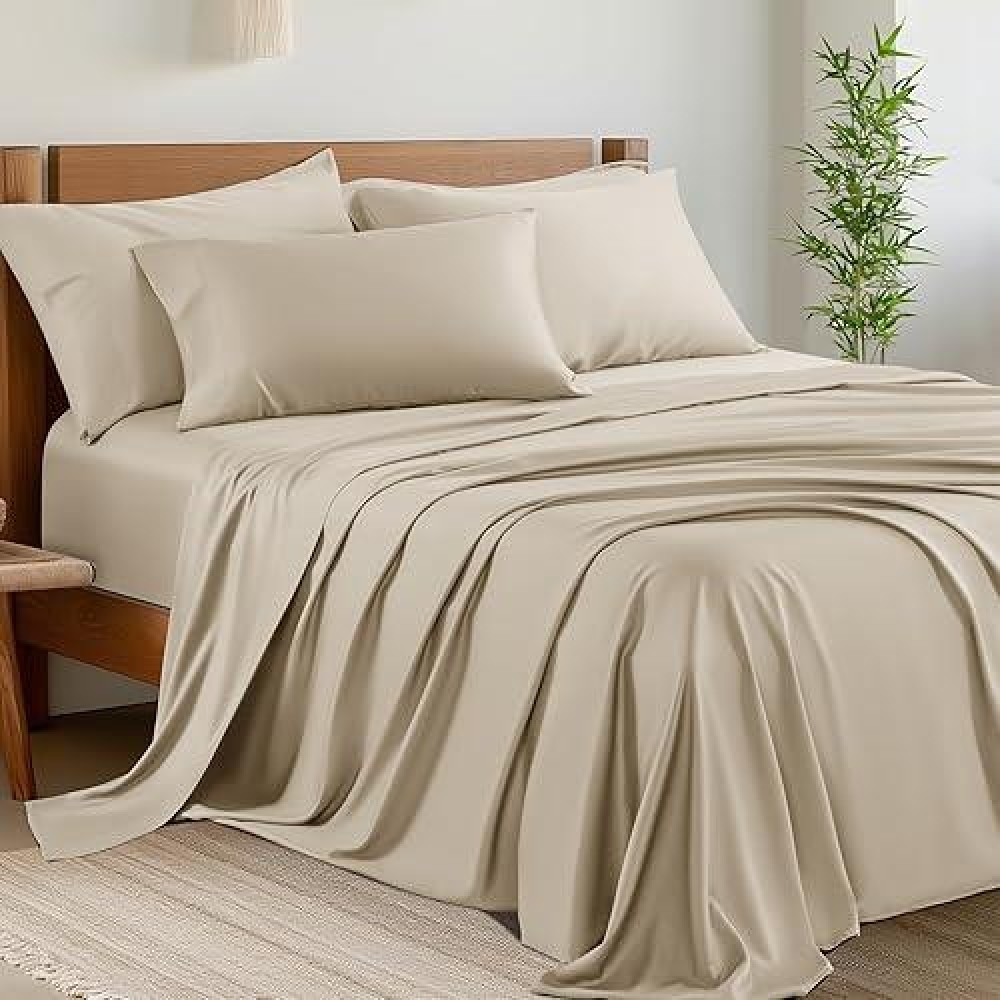 Shilucheng 6 Piece Full Sheet Sets Cooling Sheets Blend Rayon Derived From Bamboo Deep Pocket Up To 16 Breathable Soft B