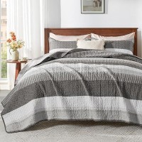 Andency Queen Quilt Bedding Set Dark Grey  3 Pieces Patchwork Summer Striped Ultra Soft Lightweight Bedspreads  Coverlets Set With 2 Pillow Shams For All Seasons (90