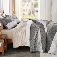 Andency Queen Quilt Bedding Set Dark Grey  3 Pieces Patchwork Summer Striped Ultra Soft Lightweight Bedspreads  Coverlets Set With 2 Pillow Shams For All Seasons (90