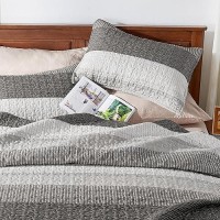 Andency Queen Quilt Bedding Set Dark Grey  3 Pieces Patchwork Summer Striped Ultra Soft Lightweight Bedspreads  Coverlets Set With 2 Pillow Shams For All Seasons (90