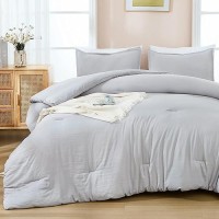 Andency Light Grey Comforter King Size - 7 Pieces Gray Bed In A Bag King Bedding Comforter Sets  Summer Plain Soft Lightweight Comforter With Fitted Sheets  Flat Sheets  Pillowcases & Shams