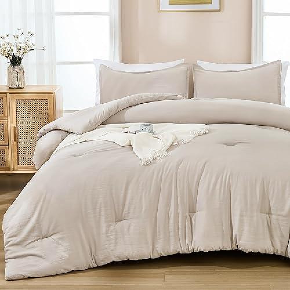 Andency Linen California King Comforter Set - 7 Pieces Bed In A Bag Cal King Bedding Comforter Sets  Summer Plain Soft Lightweight Comforter With Fitted Sheets  Flat Sheets  Pillowcases & Shams