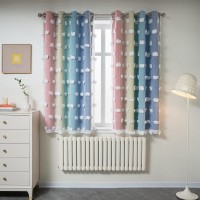 Mysky Home Rainbow Curtains For Boys Bedroom Kids Curtains 54 Inches Length White Pom Pom Sheer Small Window Curtains Nursery 2