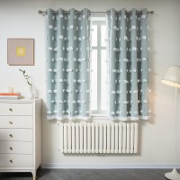 Mysky Home Aqua Curtains For Bedroom 54 Inch Long Double Layer Curtains For Kids Room Kithen White Pom Pom Sheer Nursery Curtain