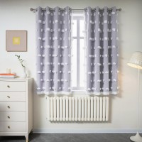 Mysky Home Lilac Curtains For Girls Bedroom Kids Curtain 54 Inches Length White Pom Pom Sheer Small Window Curtains 2 Panels Dou