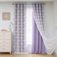 Mysky Home Lilac Curtains For Bedroom 72 Inches Long Nursery Curtains Pom Pom White Sheer Curtains For Girls Room Double Layer F