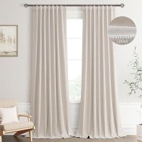 Joywell Sand Linen 100% Blackout Curtains 108 Inch Long  Rod Pocket/Back Tab/Hook Belt/Clip Rings Thermal Insulated Drapes For Bedroom Living Room Ivory With Hooks(2 Panels 52 X 108 Sand Beige)