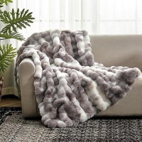 Cozy Bliss Faux Fur Throw Blanket For Couch Fuzzy Soft Plush Thick Bubble Blanket For Sofa Bedroom Living Room 90 90 Inches