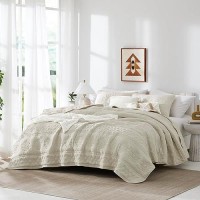 Wdcozy Beige Boho Queen Size Quilt Bedding Set With 2 Pillow Shams Farmhouse Lightweight Soft Bedspread Coverlet For All Season