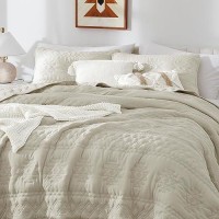 Wdcozy Beige Boho Queen Size Quilt Bedding Set With 2 Pillow Shams Farmhouse Lightweight Soft Bedspread Coverlet For All Season