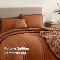 Monbix Comforter King Size  King Comforters Set 7 Piece  Breathable Solid Bedding Sets King With Comforters  King Bed In A Bag With Sheets Pillowcases & Shams (Burnt Orange  102