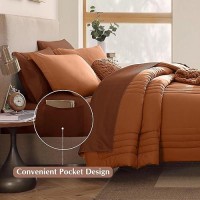 Monbix Comforter King Size  King Comforters Set 7 Piece  Breathable Solid Bedding Sets King With Comforters  King Bed In A Bag With Sheets Pillowcases & Shams (Burnt Orange  102