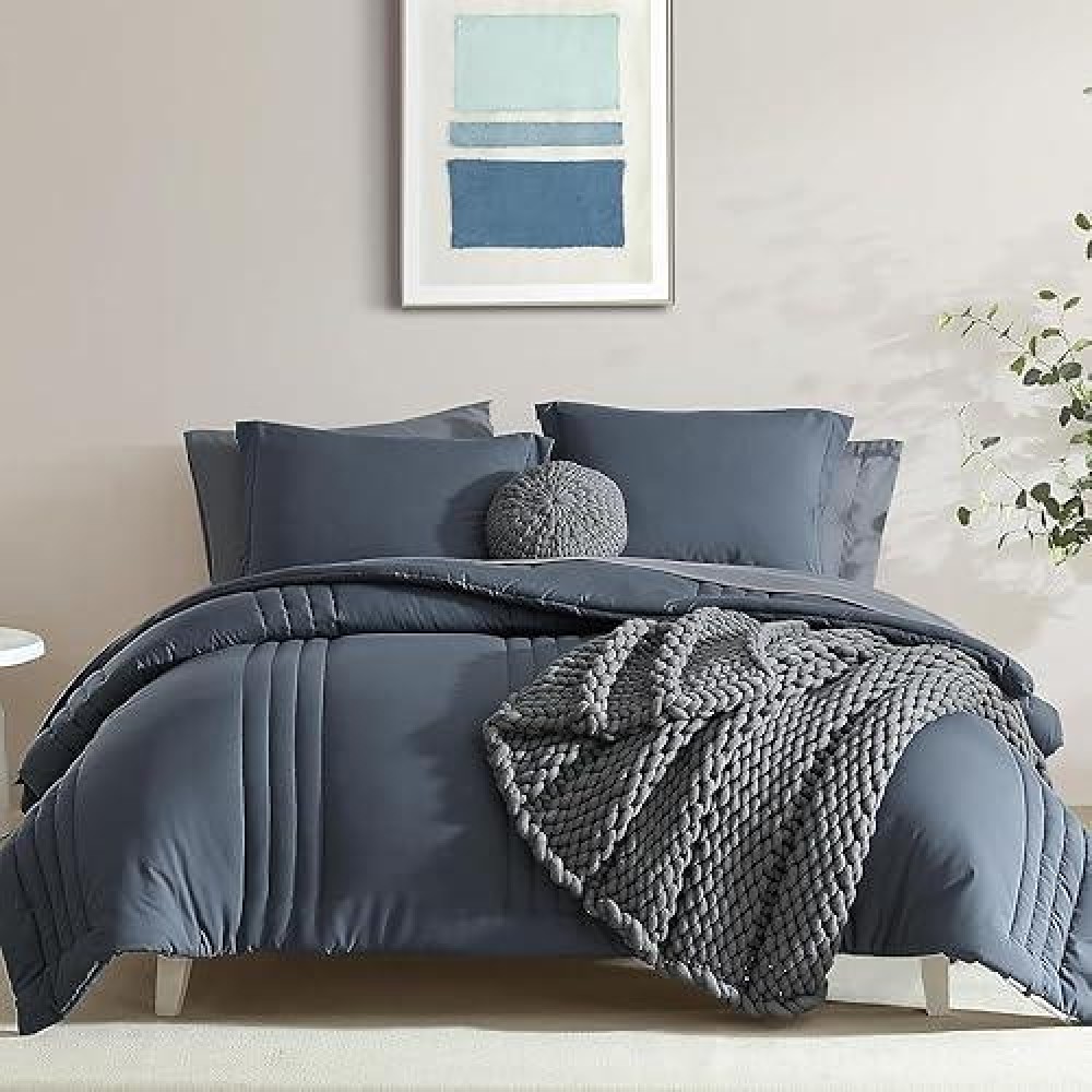 Monbix Twin Xl Comforter Twin Xl Steel Gray Bedding Set 5 Pieces  All Seasons Comforters Quilting Design Fluffy Bed Set Warm Twin Xl Comforter Set With Sheets(Steel Gray  Twin Xl  66