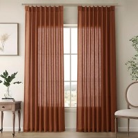 Terracotta Linen Curtains 102 Inches Long 2 Panels For Living Room Pinch Pleated Light Filtering Semi Sheer Window Curtains Boho