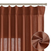 Terracotta Linen Curtains 102 Inches Long 2 Panels For Living Room Pinch Pleated Light Filtering Semi Sheer Window Curtains Boho